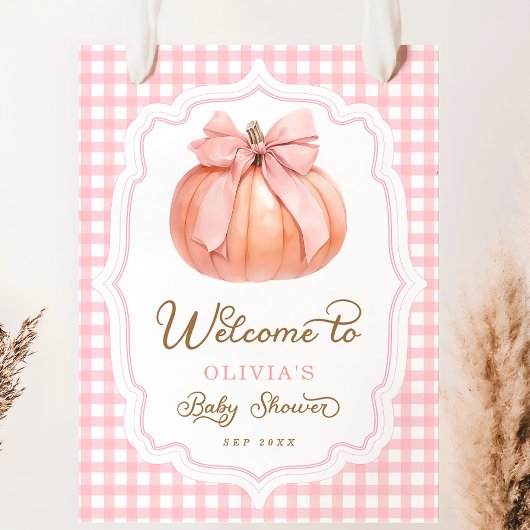 Pink Bow Pumpkin Girl Baby shower Welkom Poster