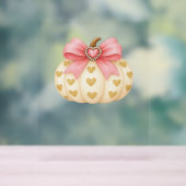 Pink Bow Pumpkin met Gouden Harten – Coquette Fal Acryl Bord (Neutraal)