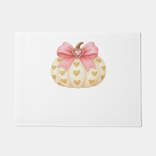 Pink Bow Pumpkin met Gouden Harten – Coquette Fal Deurmat (Voorkant)