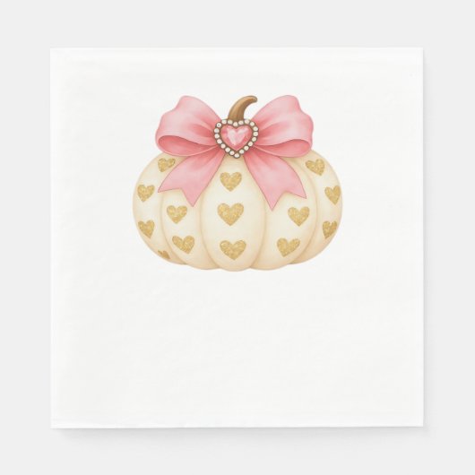 Pink Bow Pumpkin met Gouden Harten – Coquette Fal Servet (Voorkant)
