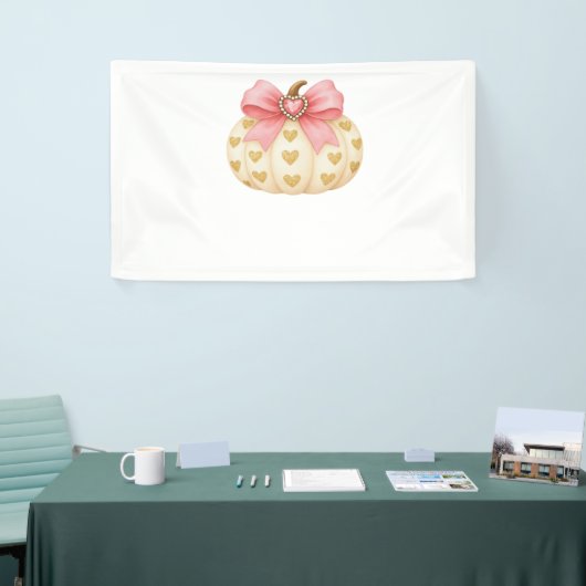 Pink Bow Pumpkin met Gouden Harten – Coquette Fal Spandoek (Beurs)