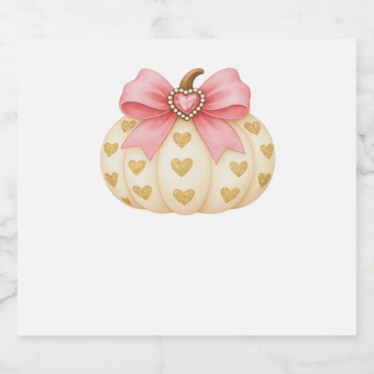 Pink Bow Pumpkin met Gouden Harten – Coquette Fal Sparkling Wijnetiket (Enkel label)