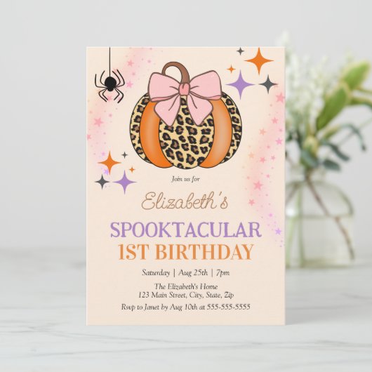 Pink Bow Pumpkin Spooktacular Halloween Verjaardag Kaart (Staand voorkant)