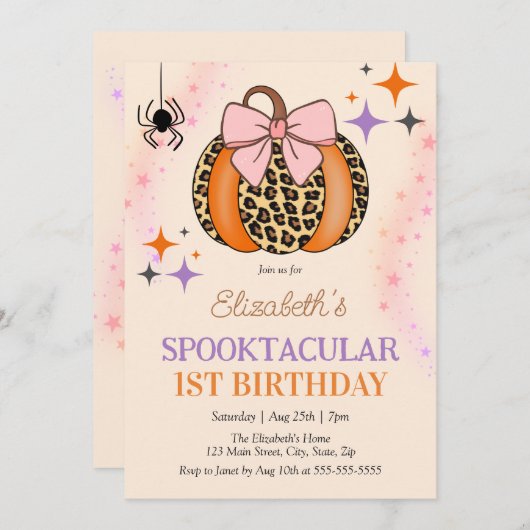 Pink Bow Pumpkin Spooktacular Halloween Verjaardag Kaart (Voorkant / Achterkant)