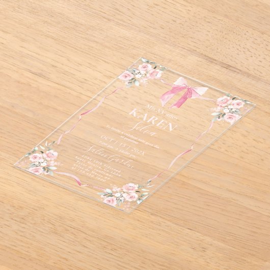 Pink Bow Quinceanera Acryl Uitnodiging (Laagn)