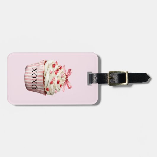 Pink Bow Red Hearts Cupcake   Bagagelabel (Voorkant horizontaal)