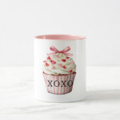 Pink Bow Red Hearts Cupcake Birthday Mok (Midden)