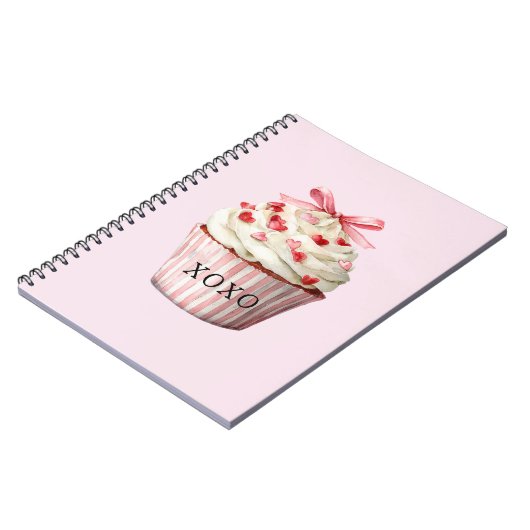 Pink Bow Red Hearts Cupcake   Notitieboek (Linkerzijde)