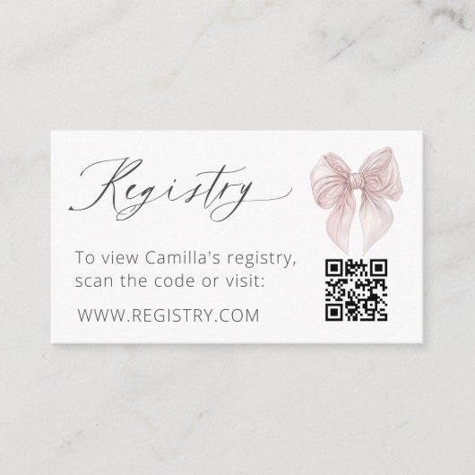 Pink Bow Registry QR-code Informatiekaartje (Voorkant)