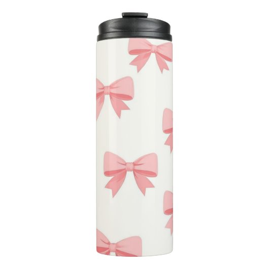 Pink Bow Repeat Pattern – Cute Girly Ribbon Design Thermosbeker (Voorkant)