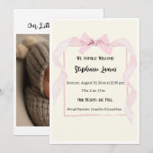 Pink Bow Ribbon Baby Birth Announcement Photo Kaart (Voorkant / Achterkant)
