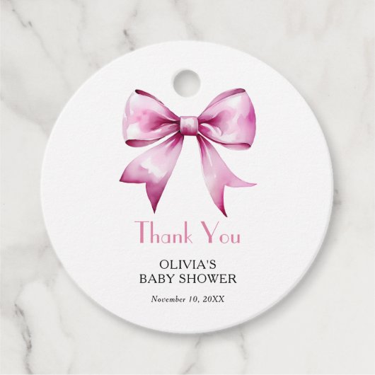 Pink Bow Ribbon Baby shower Bedankt Bedankjes Labels (Voorkant)