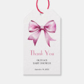 Pink Bow Ribbon Baby shower Bedankt Cadeaulabel (Voorkant)