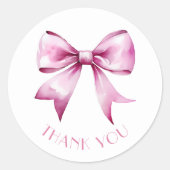 Pink Bow Ribbon Baby shower Bedankt Ronde Sticker (Voorkant)