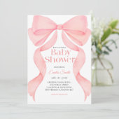 Pink bow ribbon baby shower  kaart (Staand voorkant)