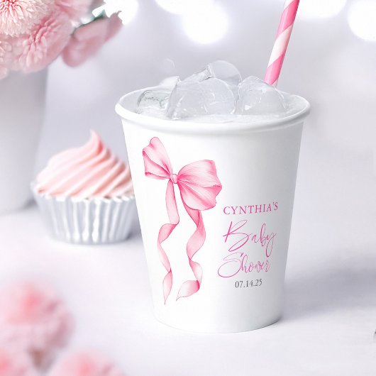 Pink Bow Ribbon Baby Shower Papieren Bekers