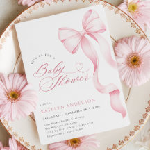 Pink Bow Ribbon Baby shower Uitnodiging