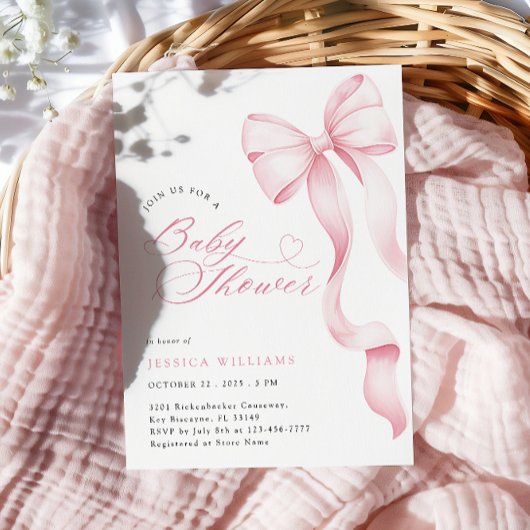 Pink Bow Ribbon Baby shower Uitnodiging