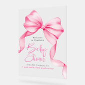Pink Bow Ribbon Baby shower Welkom Acryl Bord (Hoek)