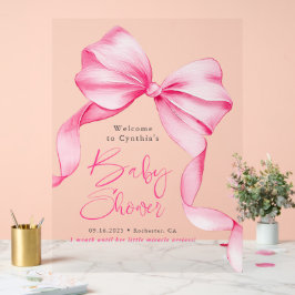 Pink Bow Ribbon Baby shower Welkom Acryl Bord