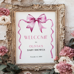 Pink Bow Ribbon Baby shower Welkom Poster