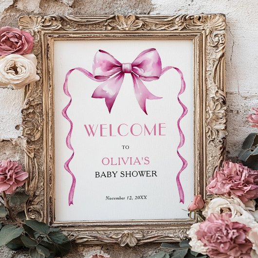 Pink Bow Ribbon Baby shower Welkom Poster