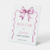 Pink Bow Ribbon Baby shower Welkom Reclamebord Met Voetstuk (Voorkant)