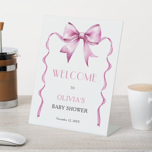 Pink Bow Ribbon Baby shower Welkom Reclamebord Met Voetstuk (Insitu)