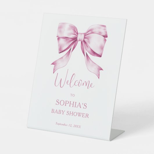 Pink Bow Ribbon  Baby shower Welkom Reclamebord Met Voetstuk (Voorkant)