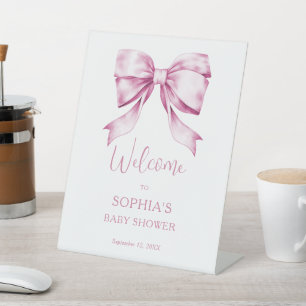 Pink Bow Ribbon  Baby shower Welkom Reclamebord Met Voetstuk