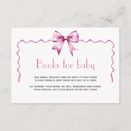 Pink Bow Ribbon Boeken voor baby Informatiekaartje (Voorkant)