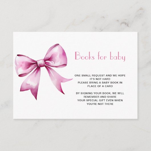Pink Bow Ribbon Boeken voor baby Informatiekaartje (Voorkant)