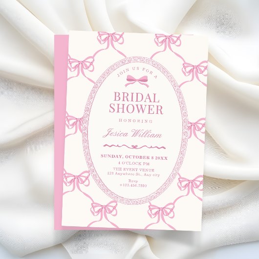 Pink bow ribbon bridal shower kaart