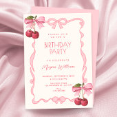 Pink bow ribbon cherry birthday kaart