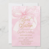 Pink Bow Ribbon Coquette Sweet 16 Sixteen Birthday Kaart (Voorkant)