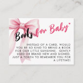 Pink Bow Ribbon Cute Baby Shower Book Request Informatiekaartje (Voorkant)