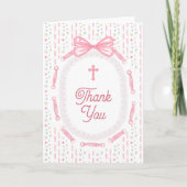 Pink Bow Ribbon Frame Floral Religious Thank You Kaart (Voorkant)