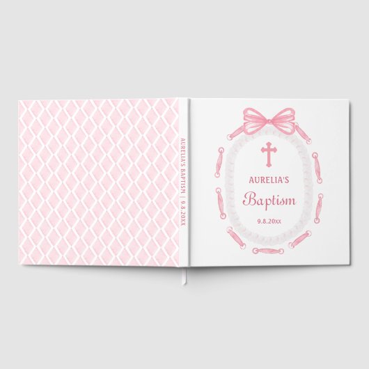 Pink Bow Ribbon Lijst doop Gastenboek (Volledig)