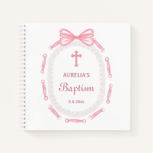 Pink Bow Ribbon Lijst doop gastenboek Notitieboek (Voorkant)