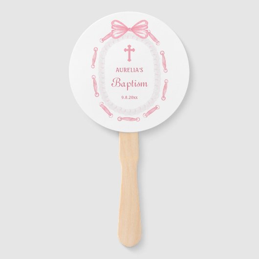 Pink Bow Ribbon Lijst doop Handwaaier (Achterkant)