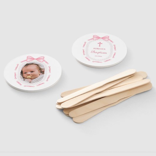 Pink Bow Ribbon Lijst doop Handwaaier (Niet-gemonteerd)