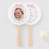 Pink Bow Ribbon Lijst doop Handwaaier (Voorkant en achterkant)
