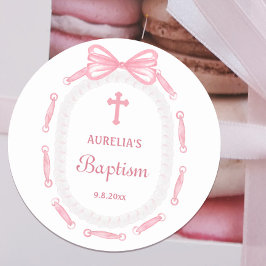 Pink Bow Ribbon Lijst doop Ronde Sticker