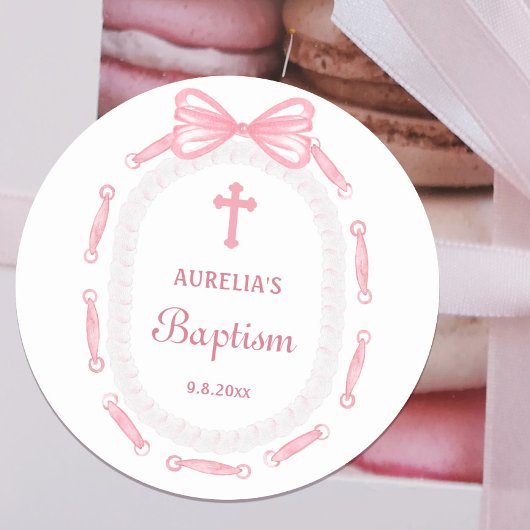 Pink Bow Ribbon Lijst doop Ronde Sticker