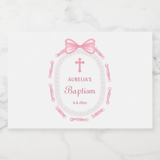 Pink Bow Ribbon Lijst doop Sparkling Wijnetiket (Enkel label)