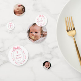 Pink Bow Ribbon Lijst dooptafel Confetti