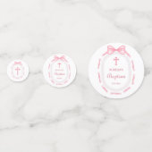 Pink Bow Ribbon Lijst dooptafel Confetti (Achterkanten)