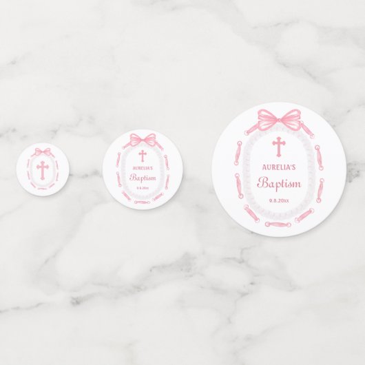 Pink Bow Ribbon Lijst dooptafel Confetti (Achterkanten)