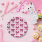 Pink Bow Ribbon Love Pattern Papieren Bordje (Feest)