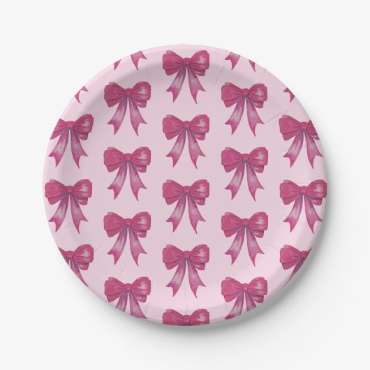 Pink Bow Ribbon Love Pattern Papieren Bordje (Voorkant)